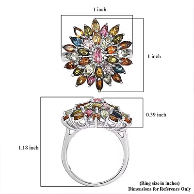 D'Joy Multi-Tourmaline Ring in Rhodium Over Sterling Silver 4.20 ctw (Size 8.0)