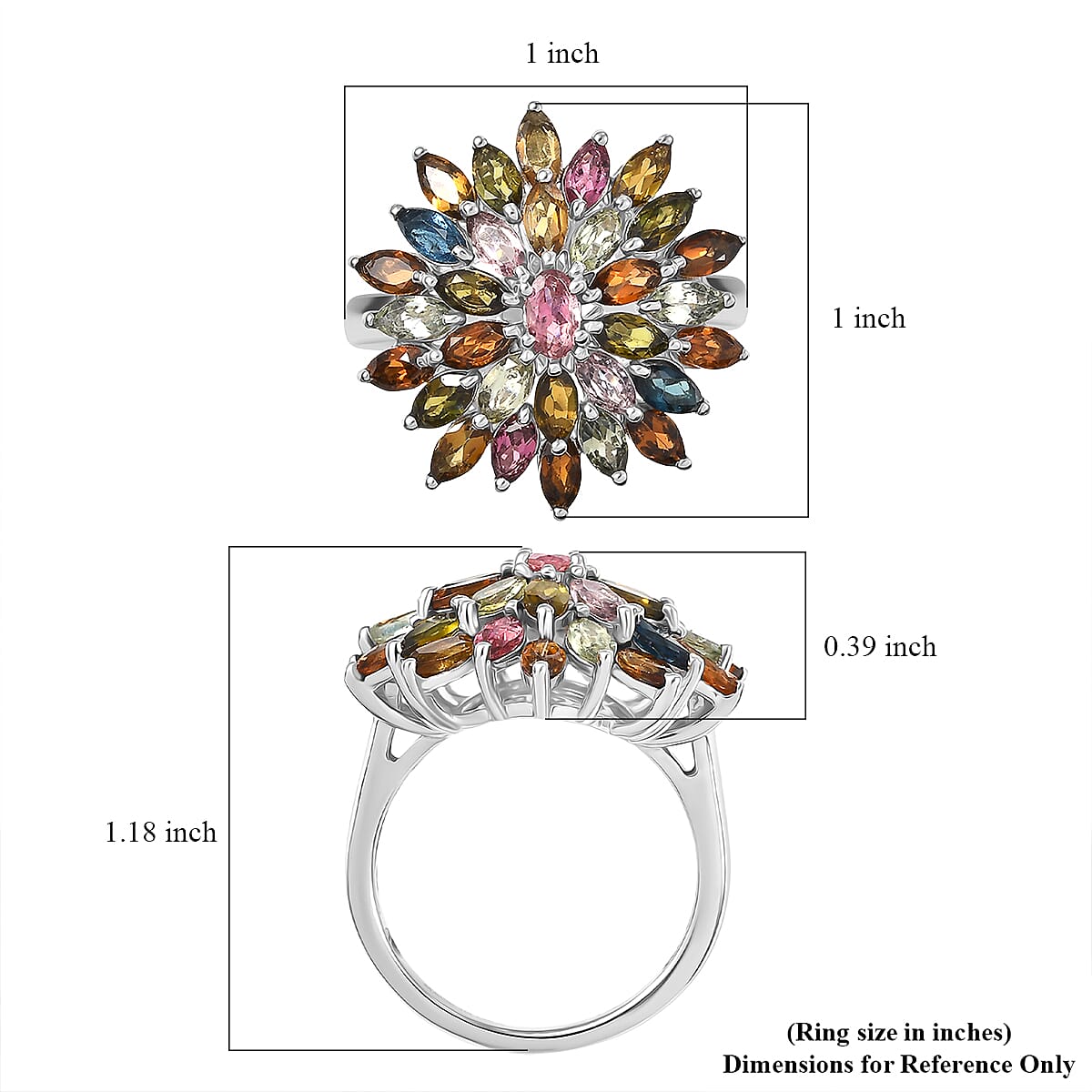 D'Joy Premium Multi-Tourmaline 4.20 ctw Ring in Rhodium Over Sterling Silver (Size 9.0) image number 5