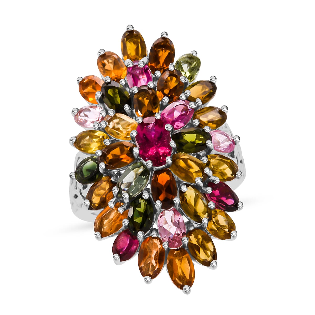 Doorbuster D'Joy Morro Redondo Pink Tourmaline and Multi-Tourmaline 7.70 ctw Ring in Rhodium Over Sterling Silver (Size 10.0) image number 0