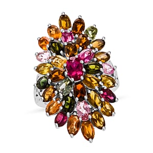 D'Joy Morro Redondo Pink Tourmaline and Multi-Tourmaline 7.70 ctw Ring in Rhodium Over Sterling Silver (Size 10.0)