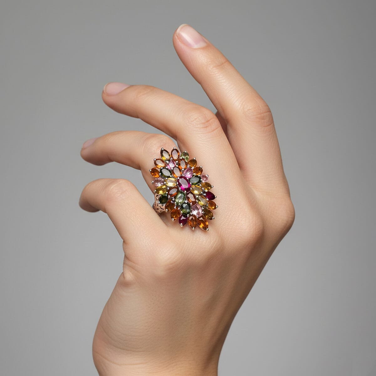 Doorbuster D'Joy Morro Redondo Pink Tourmaline and Multi-Tourmaline 7.70 ctw Ring in Rhodium Over Sterling Silver (Size 10.0) image number 2