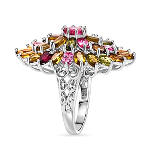 D'Joy Morro Redondo Pink Tourmaline, Multi-Tourmaline Ring in Rhodium Over Sterling Silver 7.70 ctw (Size 10.0)