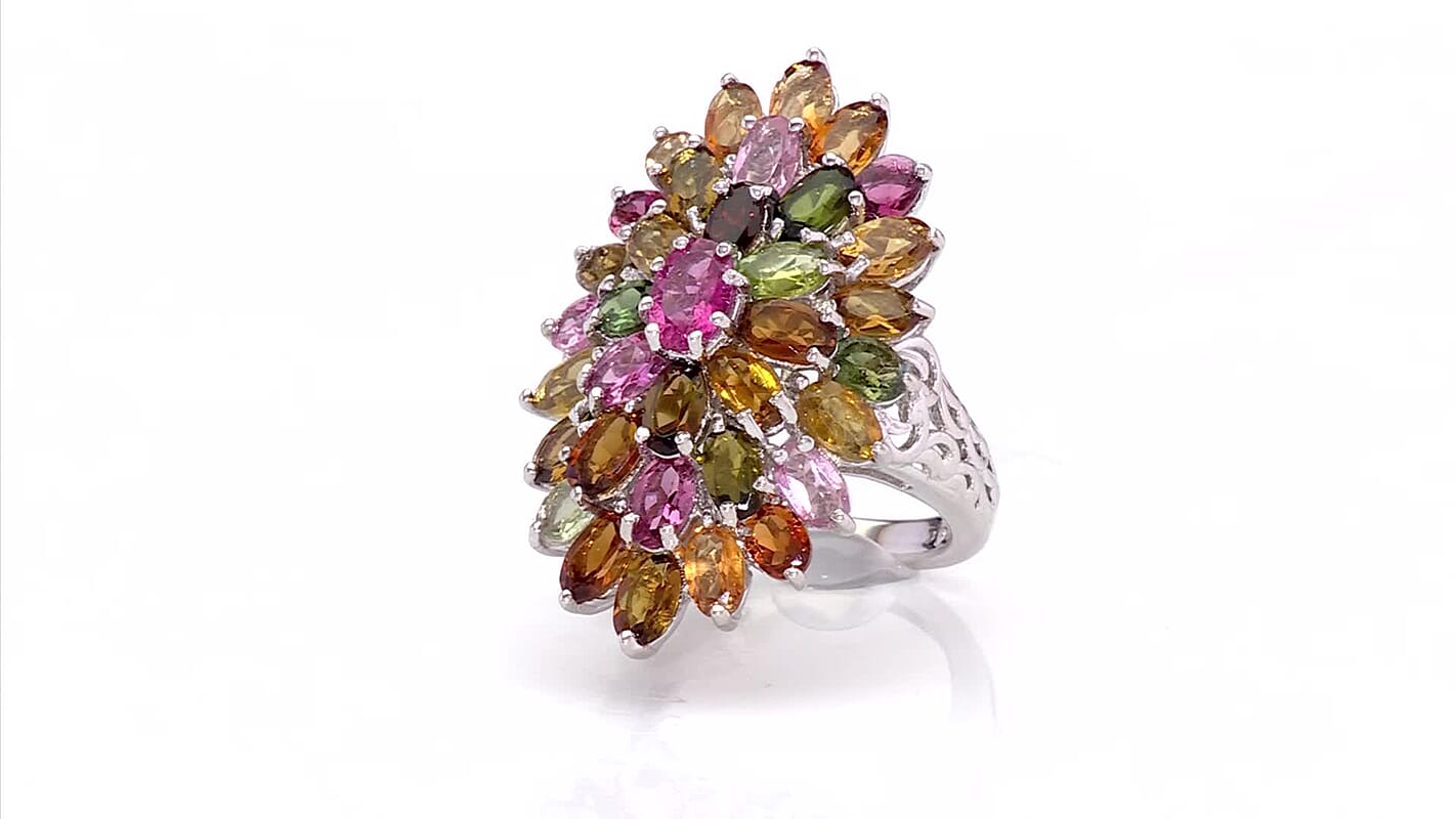 D'Joy Morro Redondo Pink Tourmaline, Multi-Tourmaline Ring in Rhodium Over Sterling Silver (Size 10.0) 7.70 ctw