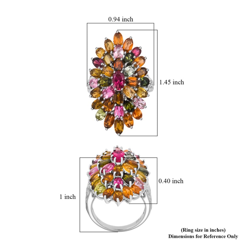 D'Joy Multi-Tourmaline Rainbows Promise Ring in Rhodium Over Sterling Silver 7.70 ctw (Size 7.0)