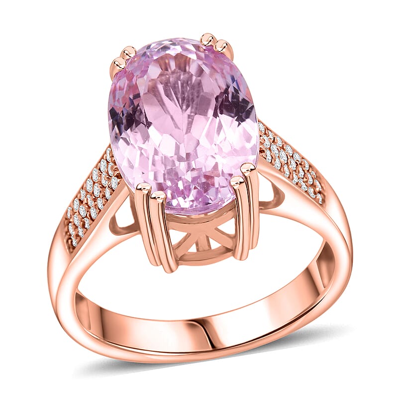 AAA Martha Rocha Kunzite, Lab Grown Diamond Ring in 18K Vermeil RG Over Sterling Silver 9.20 ctw (Size 10.0)