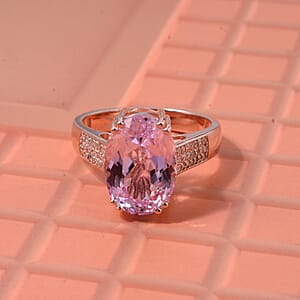 AAA Martha Rocha Kunzite, Lab Grown Diamond Ring in 18K Vermeil RG Over Sterling Silver 9.20 ctw (Size 10.0)
