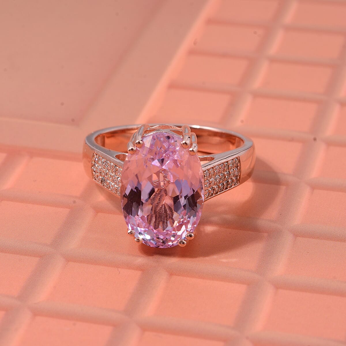 Doorbuster AAA Martha Rocha Kunzite and Luxuriant Lab Grown Diamond G-H SI 9.20 ctw Eternal Romance Ring in 18K Vermeil Rose Gold Over Sterling Silver (Size 9.0) image number 1