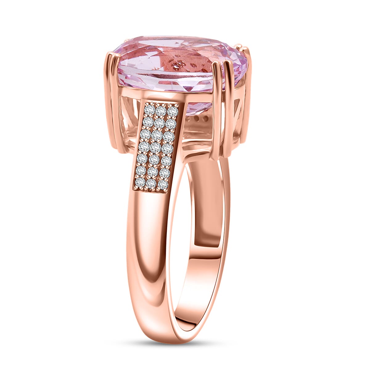 Doorbuster AAA Martha Rocha Kunzite and Luxuriant Lab Grown Diamond G-H SI 9.20 ctw Eternal Romance Ring in 18K Vermeil Rose Gold Over Sterling Silver (Size 9.0) image number 3