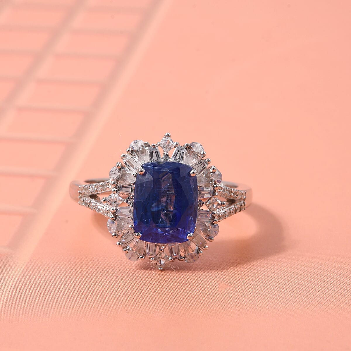 D'Joy Kashmir Kyanite, White Zircon Ring in Rhodium Over Sterling Silver (Size 10.0) 4.50 ctw image number 1