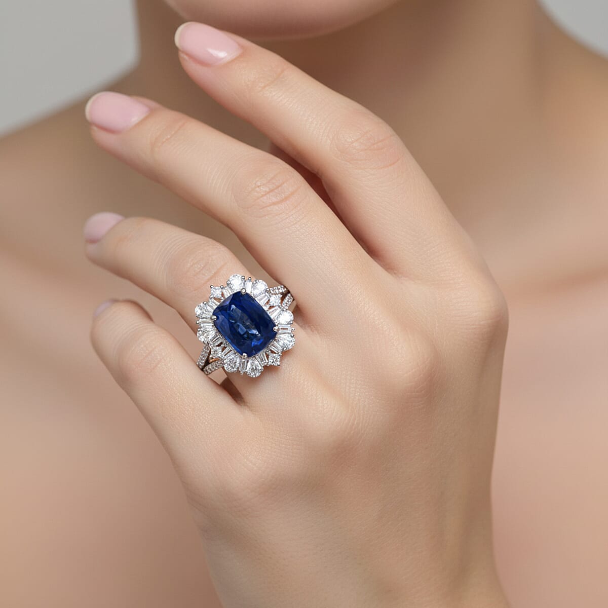 D'Joy Kashmir Kyanite, White Zircon Ring in Rhodium Over Sterling Silver (Size 10.0) 4.50 ctw image number 2