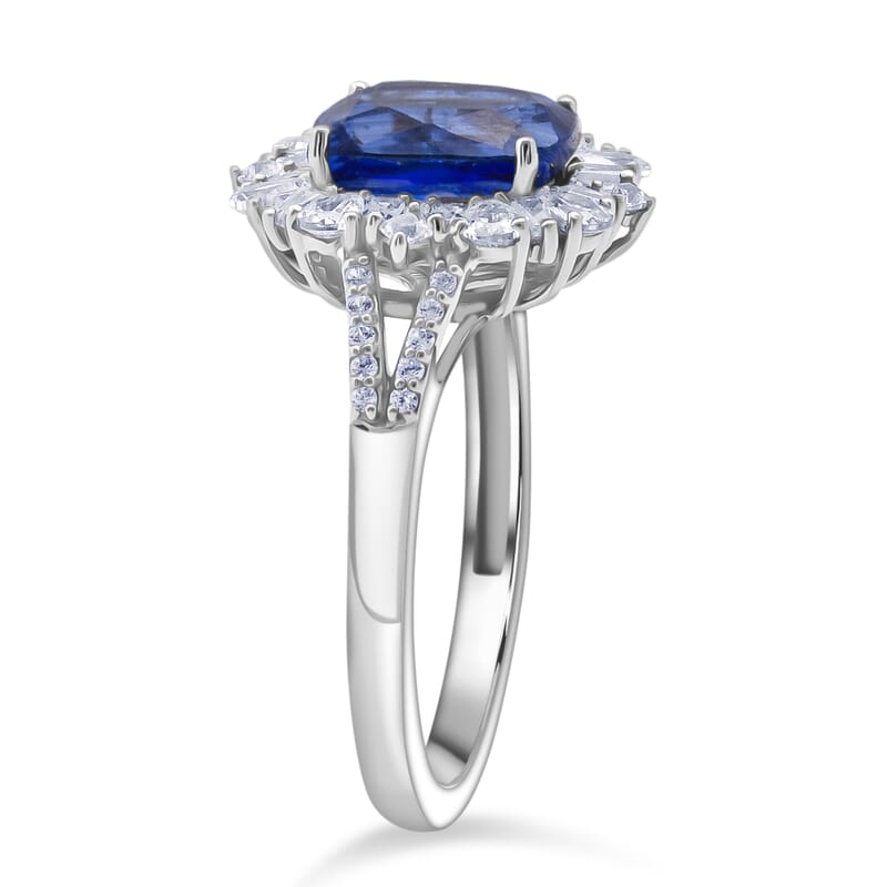 D'Joy Kashmir Kyanite, White Zircon Ring in Rhodium Over Sterling Silver (Size 10.0) 4.50 ctw