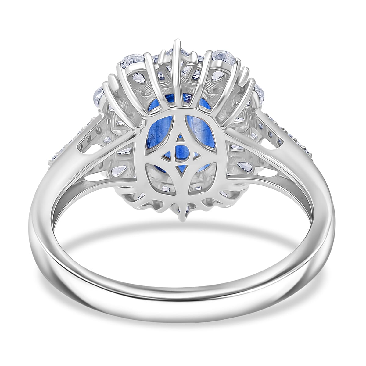 D'Joy Kashmir Kyanite, White Zircon Ring in Rhodium Over Sterling Silver (Size 10.0) 4.50 ctw