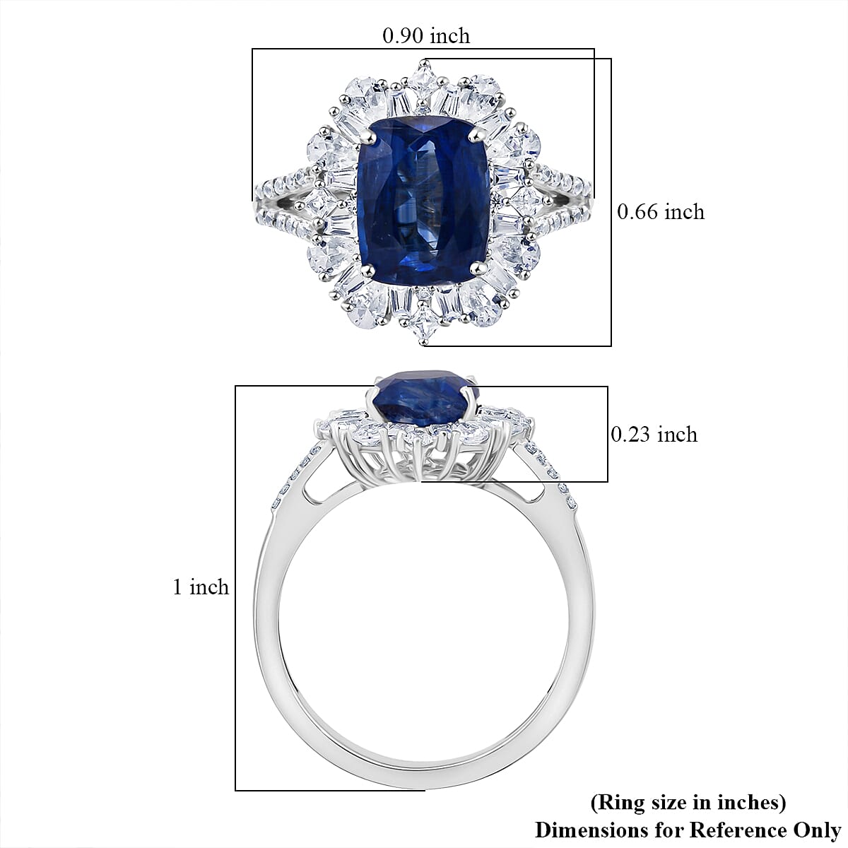 D'Joy Kashmir Kyanite, White Zircon Ring in Rhodium Over Sterling Silver (Size 10.0) 4.50 ctw