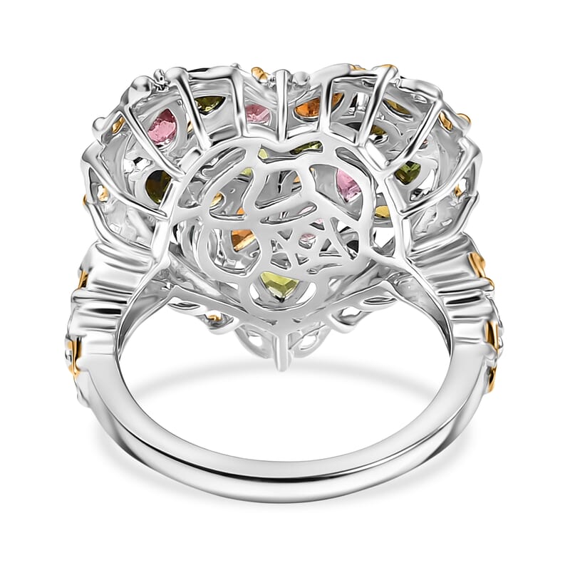 D'Joy Premium Multi-Tourmaline 2.80 ctw Blooming Garden Heart Ring in 18K Vermeil YG and Rhodium Over Sterling Silver (Size 10.0)