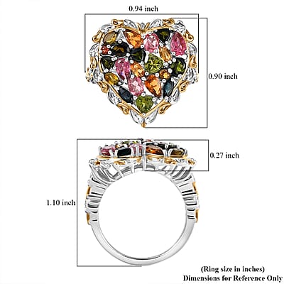 D'Joy Multi-Tourmaline Ring in 18K Vermeil YG and Rhodium Over Sterling Silver 2.80 ctw (Size 10.0)