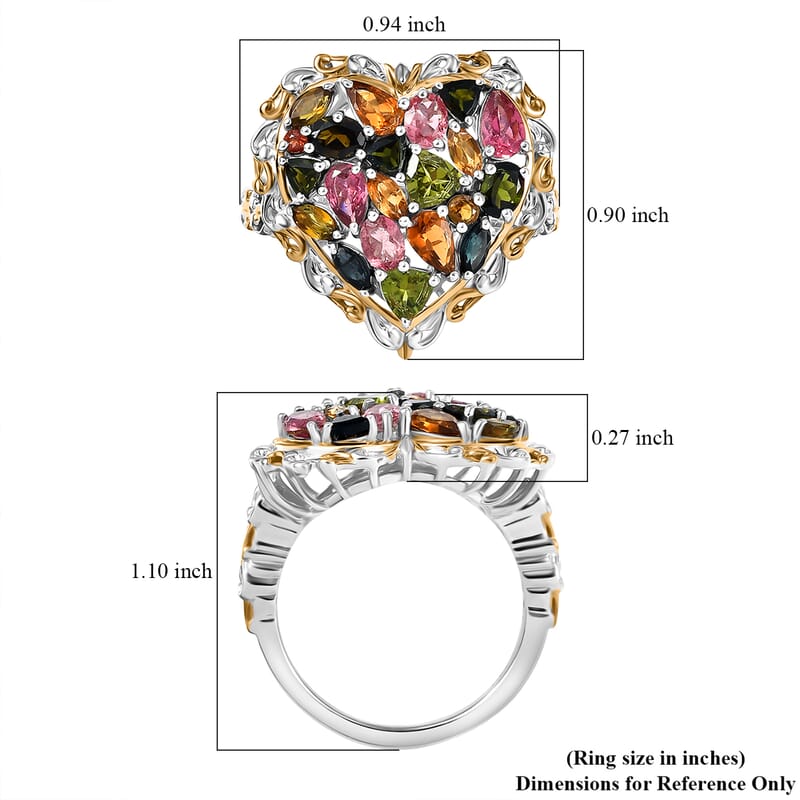 D'Joy Premium Multi-Tourmaline 2.80 ctw Blooming Garden Heart Ring in 18K Vermeil YG and Rhodium Over Sterling Silver (Size 10.0)