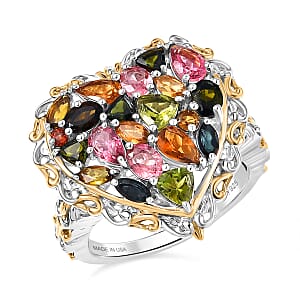 D'Joy Multi-Tourmaline Ring in 18K Vermeil YG and Rhodium Over Sterling Silver 2.80 ctw (Size 6.0)