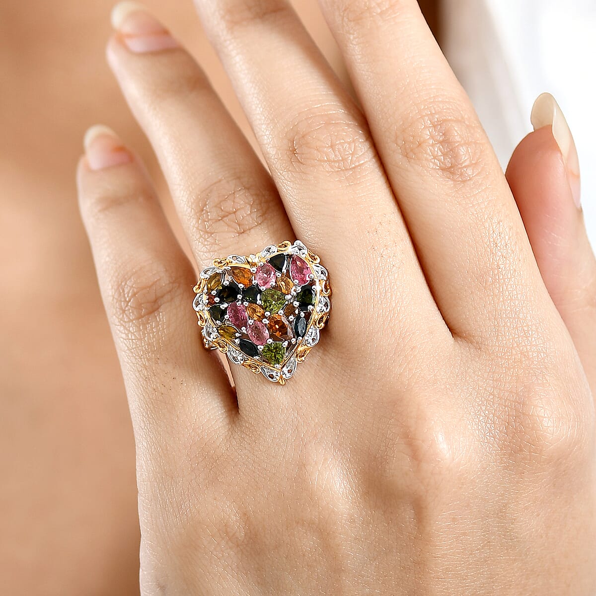 D'Joy Multi-Tourmaline Ring in 18K Vermeil YG and Rhodium Over Sterling Silver 2.80 ctw (Size 6.0) image number 2