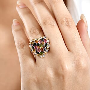 D'Joy Multi-Tourmaline Ring in 18K Vermeil YG and Rhodium Over Sterling Silver 2.80 ctw (Size 6.0)