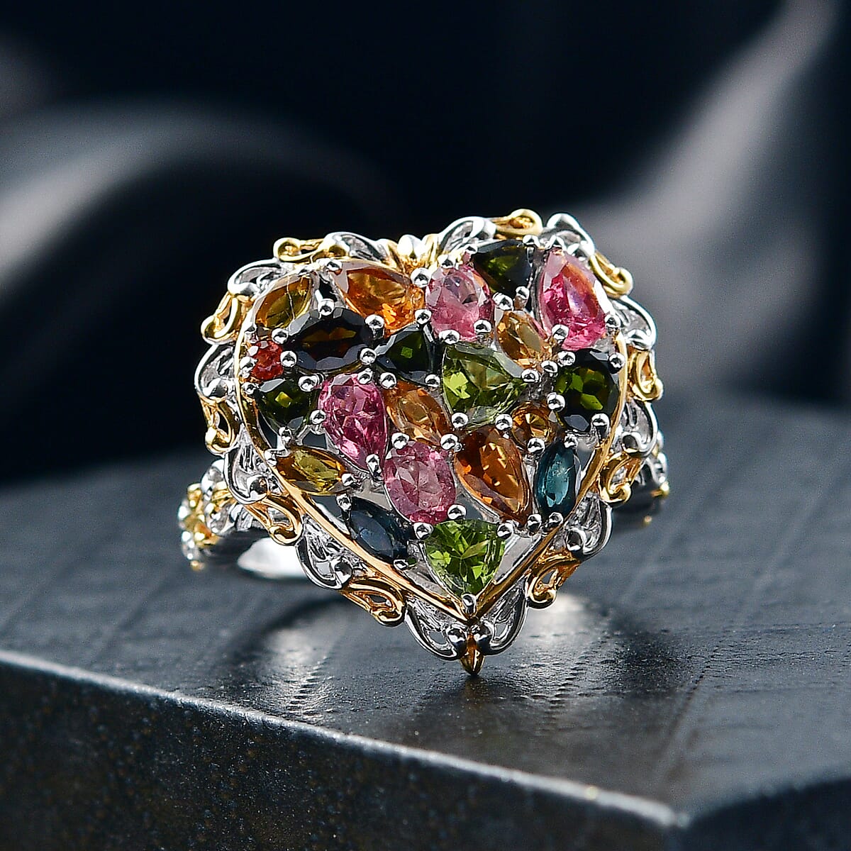 D'Joy Premium Multi-Tourmaline 2.80 ctw Ring in 18K Vermeil YG and Rhodium Over Sterling Silver (Size 7.0) image number 1