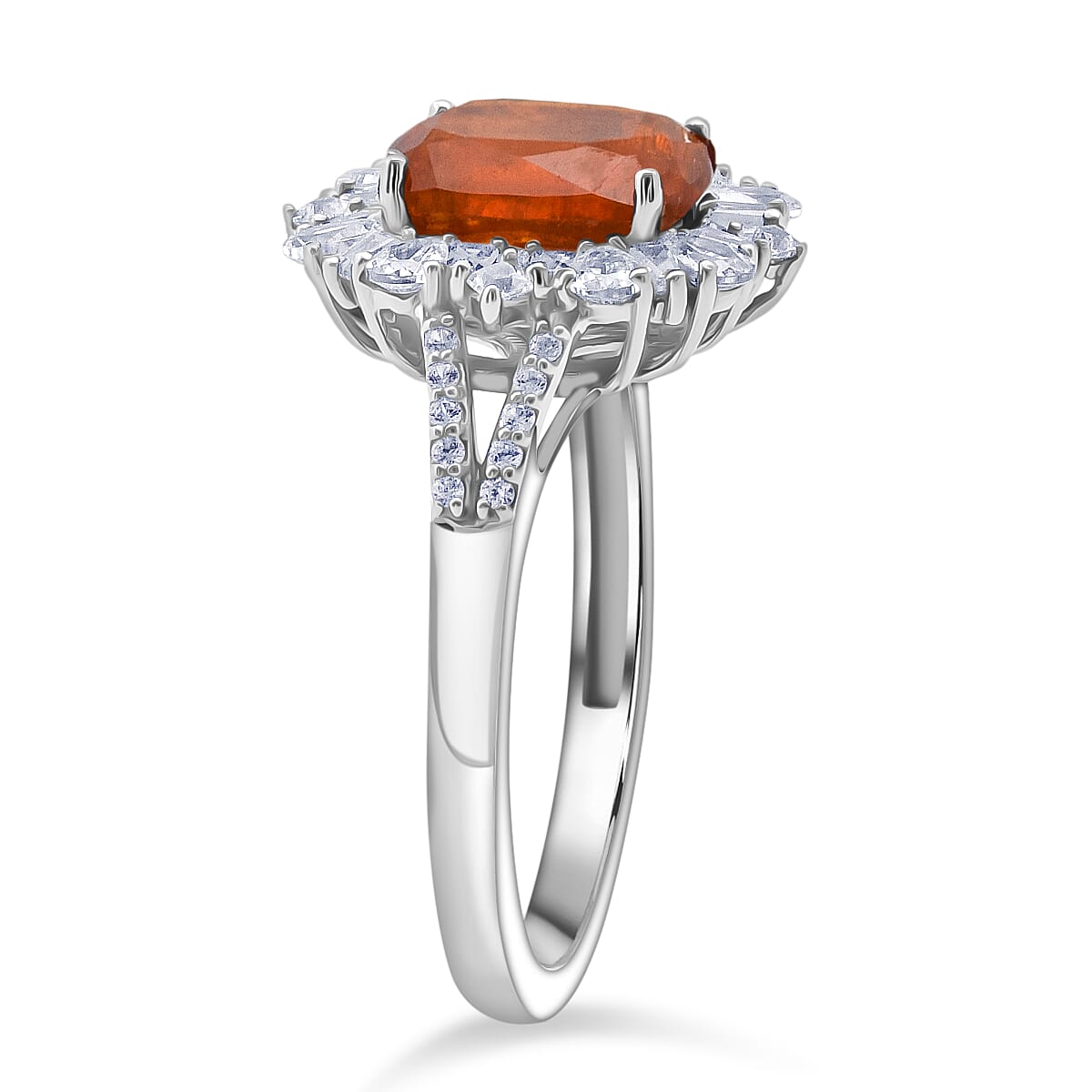 Doorbuster D'Joy Orange Kyanite and White Zircon 4.50 ctw Halo Crest Ring in Rhodium Over Sterling Silver (Size 8.0) image number 3