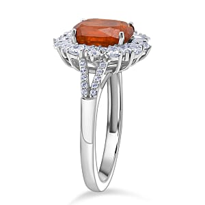 Doorbuster D'Joy Orange Kyanite and White Zircon 4.50 ctw Halo Crest Ring in Rhodium Over Sterling Silver (Size 8.0)