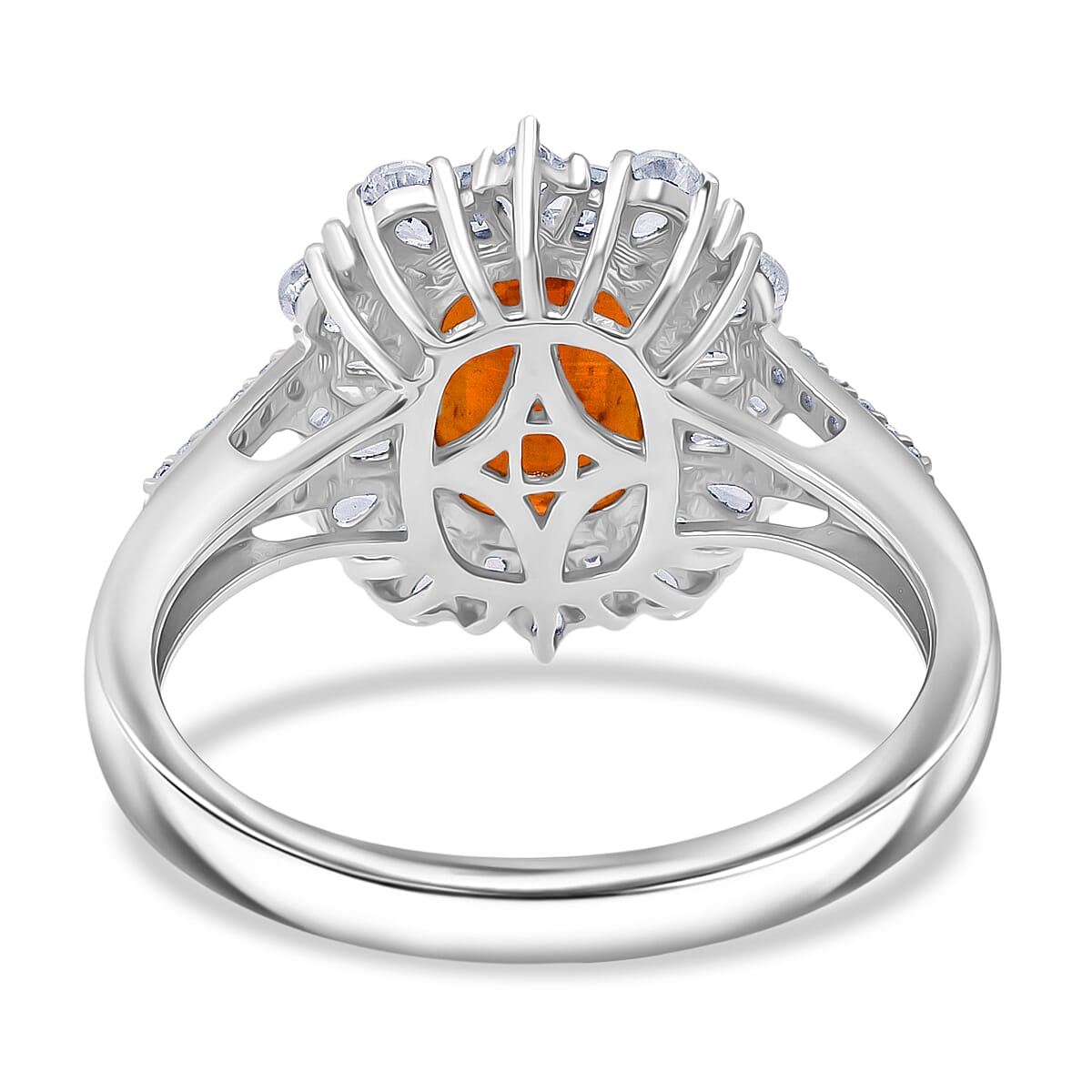 Doorbuster D'Joy Orange Kyanite and White Zircon 4.50 ctw Halo Crest Ring in Rhodium Over Sterling Silver (Size 8.0) image number 4