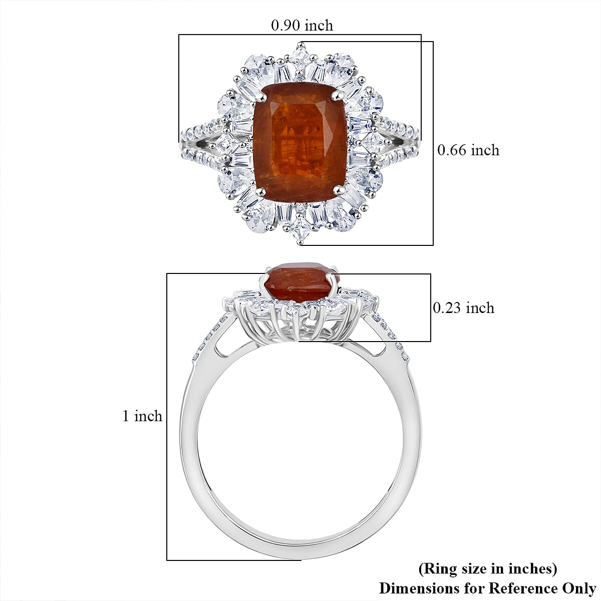 Doorbuster D'Joy Orange Kyanite and White Zircon 4.50 ctw Halo Crest Ring in Rhodium Over Sterling Silver (Size 8.0) image number 5