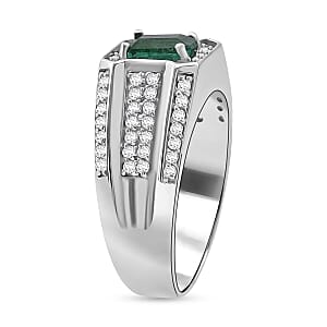 Doorbuster D'Joy Premium Kagem Zambian Emerald and White Zircon 2.00 ctw Regal Heritage Men's Ring in Rhodium Over Sterling Silver (Size 10.0)