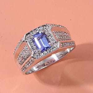  D'Joy Premium Tanzanite and White Zircon 2.10 ctw Regal Heritage Men's Ring in Rhodium Over Sterling Silver (Size 10.0)