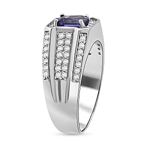 D'Joy Premium Tanzanite and White Zircon 2.10 ctw Regal Heritage Men's Ring in Rhodium Over Sterling Silver (Size 10.0)