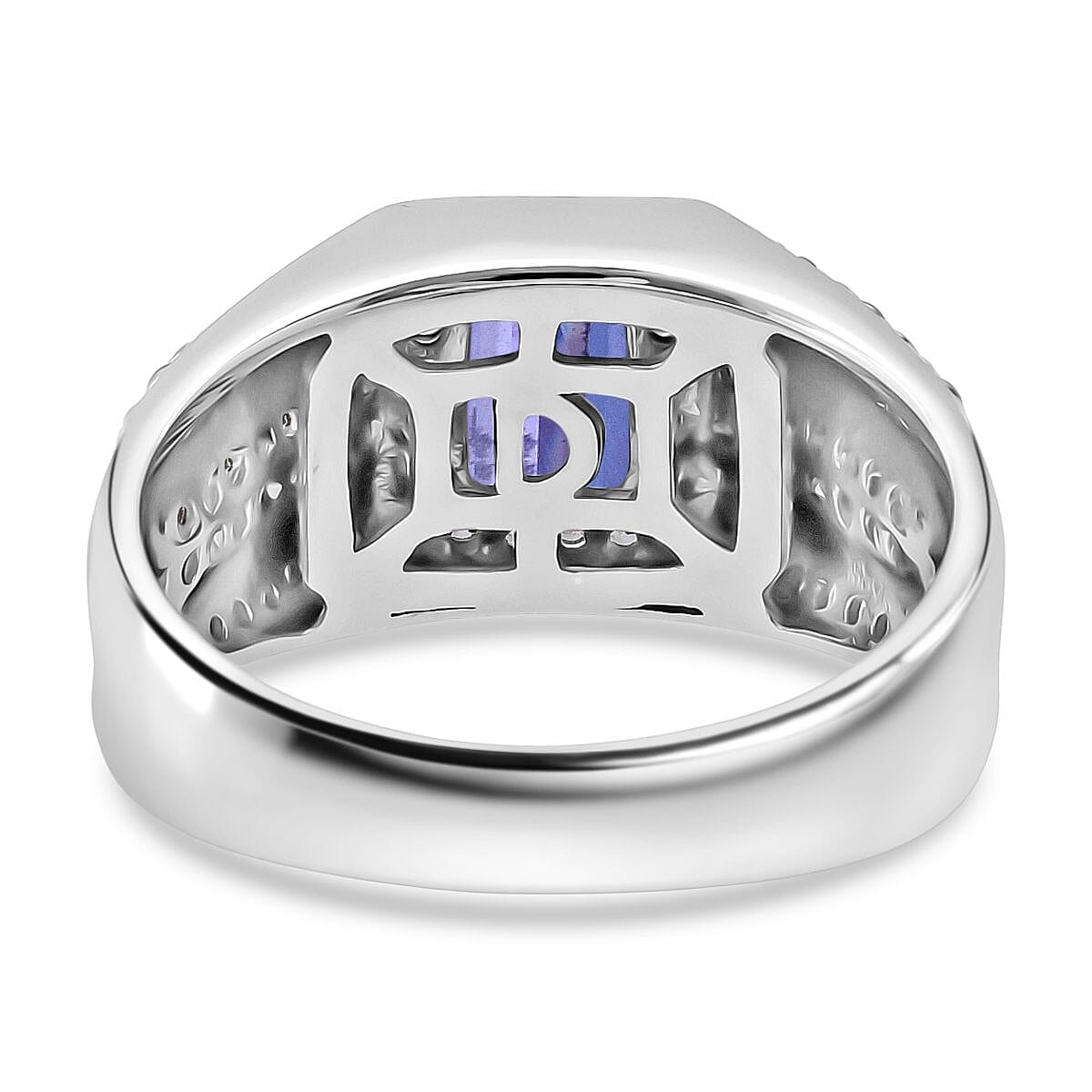 Doorbuster D'Joy Premium Tanzanite and White Zircon 2.10 ctw Regal Heritage Men's Ring in Rhodium Over Sterling Silver (Size 10.0) image number 4