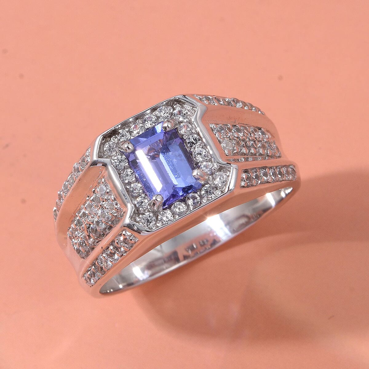 D'Joy Tanzanite, White Zircon Men's Ring in Rhodium Over Sterling Silver 2.10 ctw (Size 11.0) image number 1