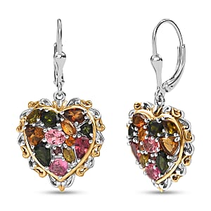 D'Joy Premium Multi-Tourmaline 3.50 ctw Earrings in 18K Vermeil YG and Rhodium Over Sterling Silver
