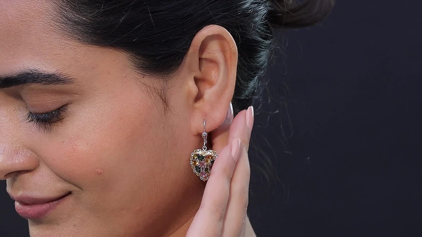 D'Joy Multi-Tourmaline Earrings in 18K Vermeil YG and Rhodium Over Sterling Silver 3.50 ctw