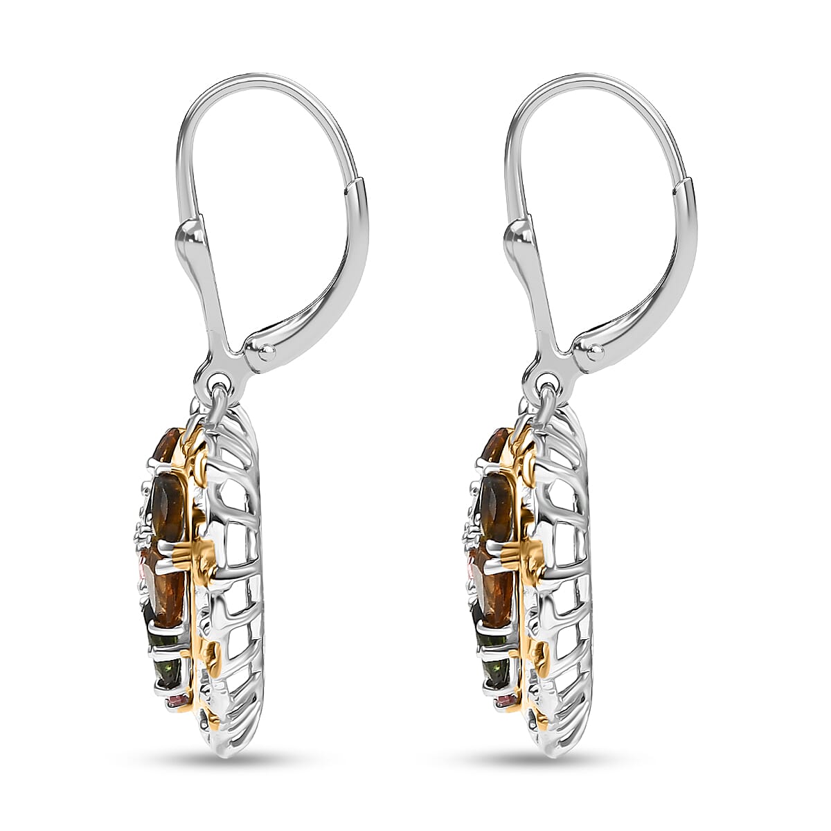 D'Joy Premium Multi-Tourmaline 3.50 ctw Earrings in 18K Vermeil YG and Rhodium Over Sterling Silver image number 3