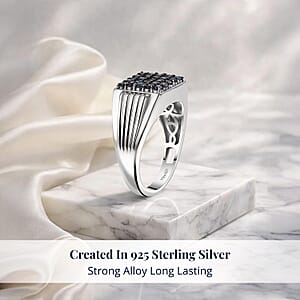 D'Joy Ceylon Blue Sapphire Men's Ring in Rhodium Over Sterling 1.10 ctw (Size 10.0) (Del. in 8-10 Days)