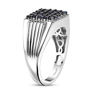 D'Joy Ceylon Blue Sapphire Men's Ring in Rhodium Over Sterling 1.10 ctw (Size 10.0) (Del. in 8-10 Days)