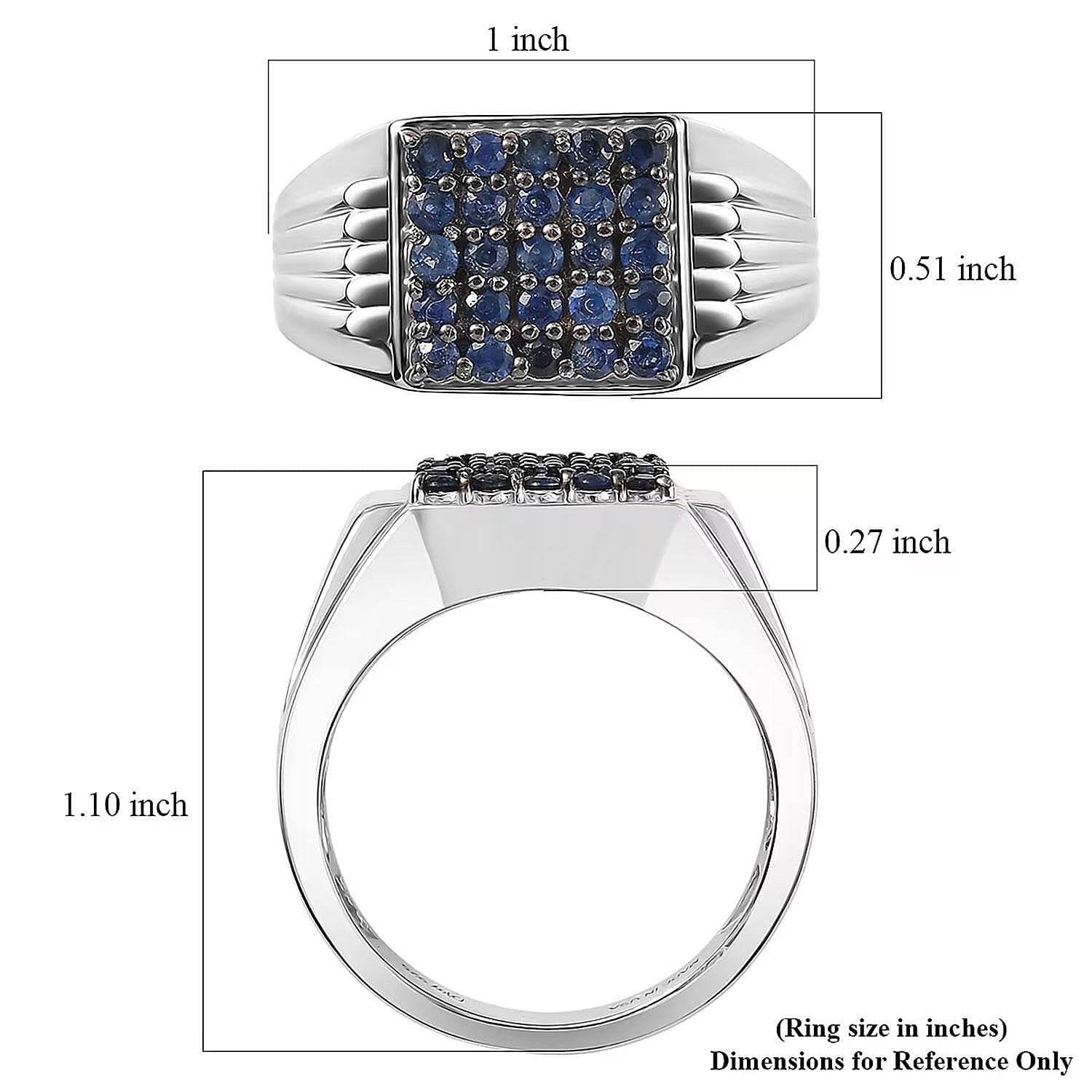 D'Joy Ceylon Blue Sapphire Men's Ring in Rhodium Over Sterling 1.10 ctw (Size 10.0) (Del. in 8-10 Days)