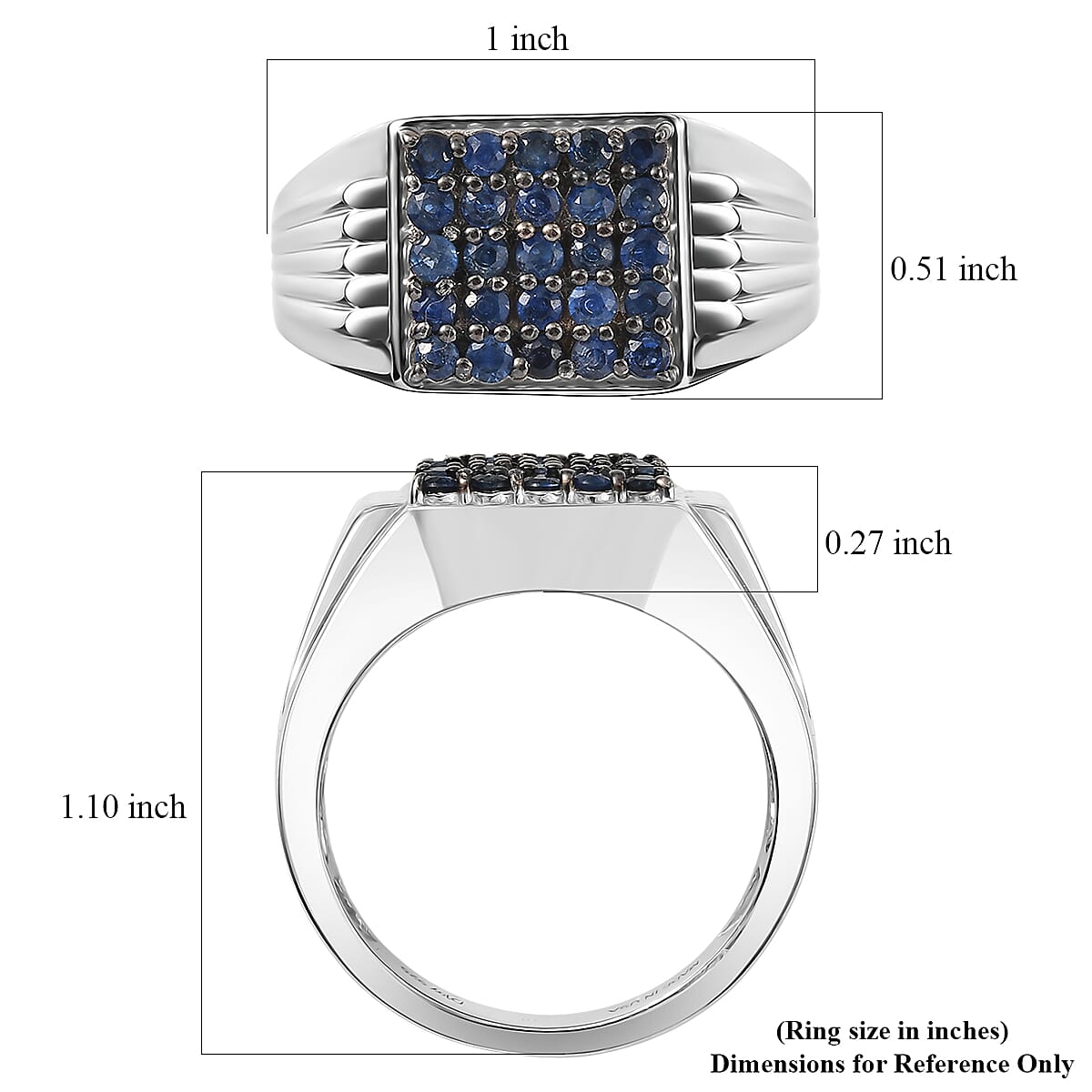 D'Joy Premium Ceylon Blue Sapphire 1.10 ctw Men's Ring in Rhodium Over Sterling (Size 10.0) (Del. in 8-10 Days) image number 3