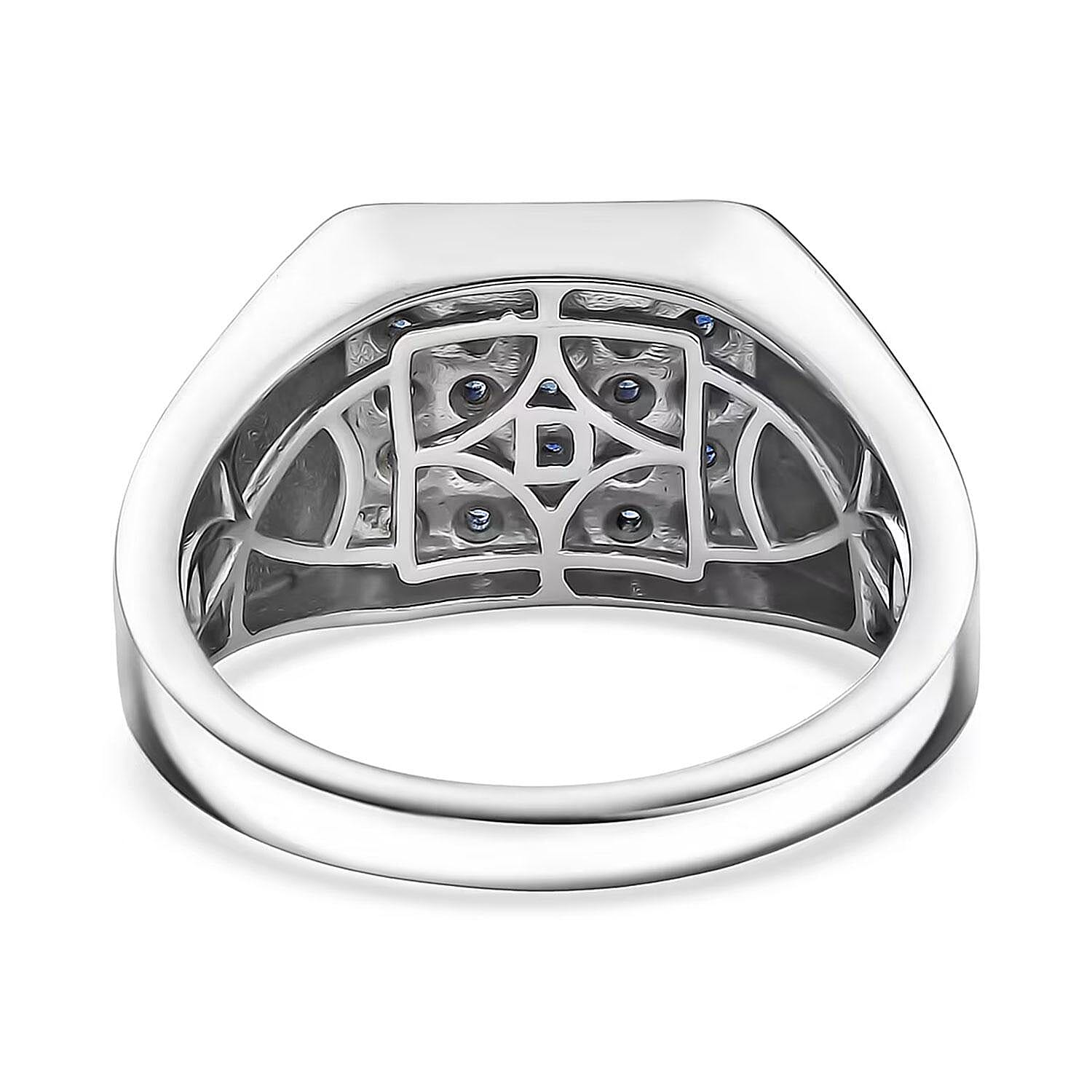 D'Joy Ceylon Blue Sapphire Men's Ring in Rhodium Over Sterling 1.10 ctw (Size 10.0) (Del. in 8-10 Days)