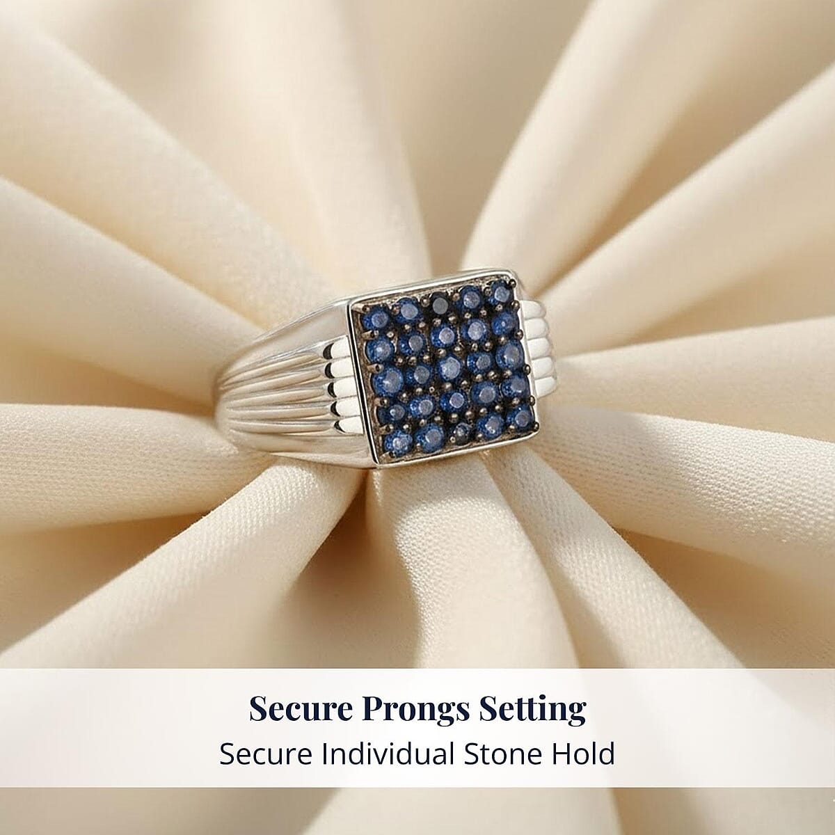 D'Joy Ceylon Blue Sapphire Men's Ring in Rhodium Over Sterling 1.10 ctw (Size 13.0) (Del. in 8-10 Days) image number 3