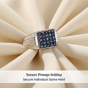 D'Joy Ceylon Blue Sapphire Men's Ring in Rhodium Over Sterling 1.10 ctw (Size 13.0) (Del. in 8-10 Days)