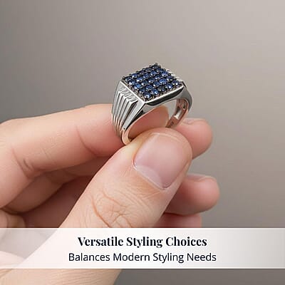 D'Joy Ceylon Blue Sapphire Men's Ring in Rhodium Over Sterling 1.10 ctw (Size 13.0)