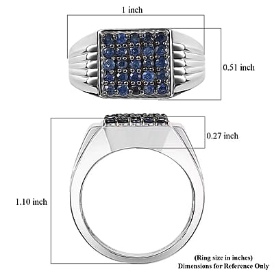 D'Joy Ceylon Blue Sapphire Men's Ring in Rhodium Over Sterling 1.10 ctw (Size 13.0)