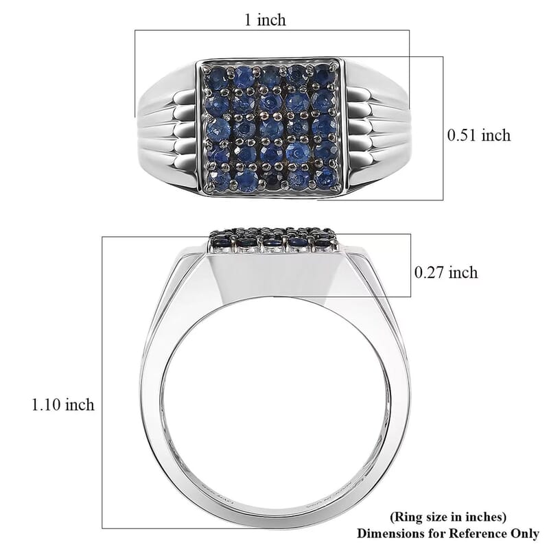 D'Joy Ceylon Blue Sapphire Men's Ring in Rhodium Over Sterling 1.10 ctw (Size 13.0)