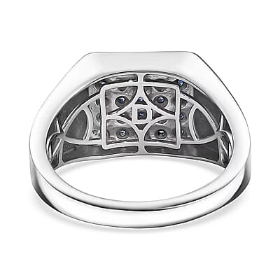 D'Joy Ceylon Blue Sapphire Men's Ring in Rhodium Over Sterling 1.10 ctw (Size 13.0)