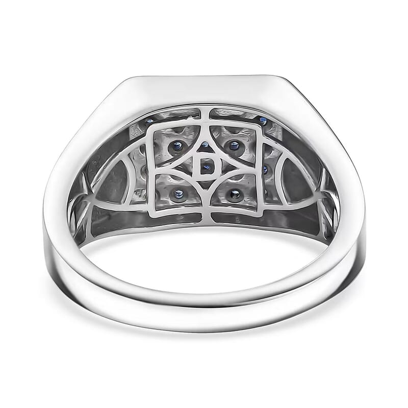 D'Joy Ceylon Blue Sapphire Men's Ring in Rhodium Over Sterling 1.10 ctw (Size 13.0)