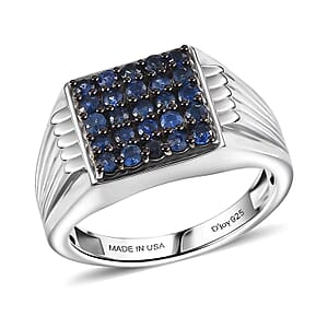 D'Joy Ceylon Blue Sapphire Men's Ring in Rhodium Over Sterling 1.10 ctw (Size 9.0) (Del. in 8-10 Days)