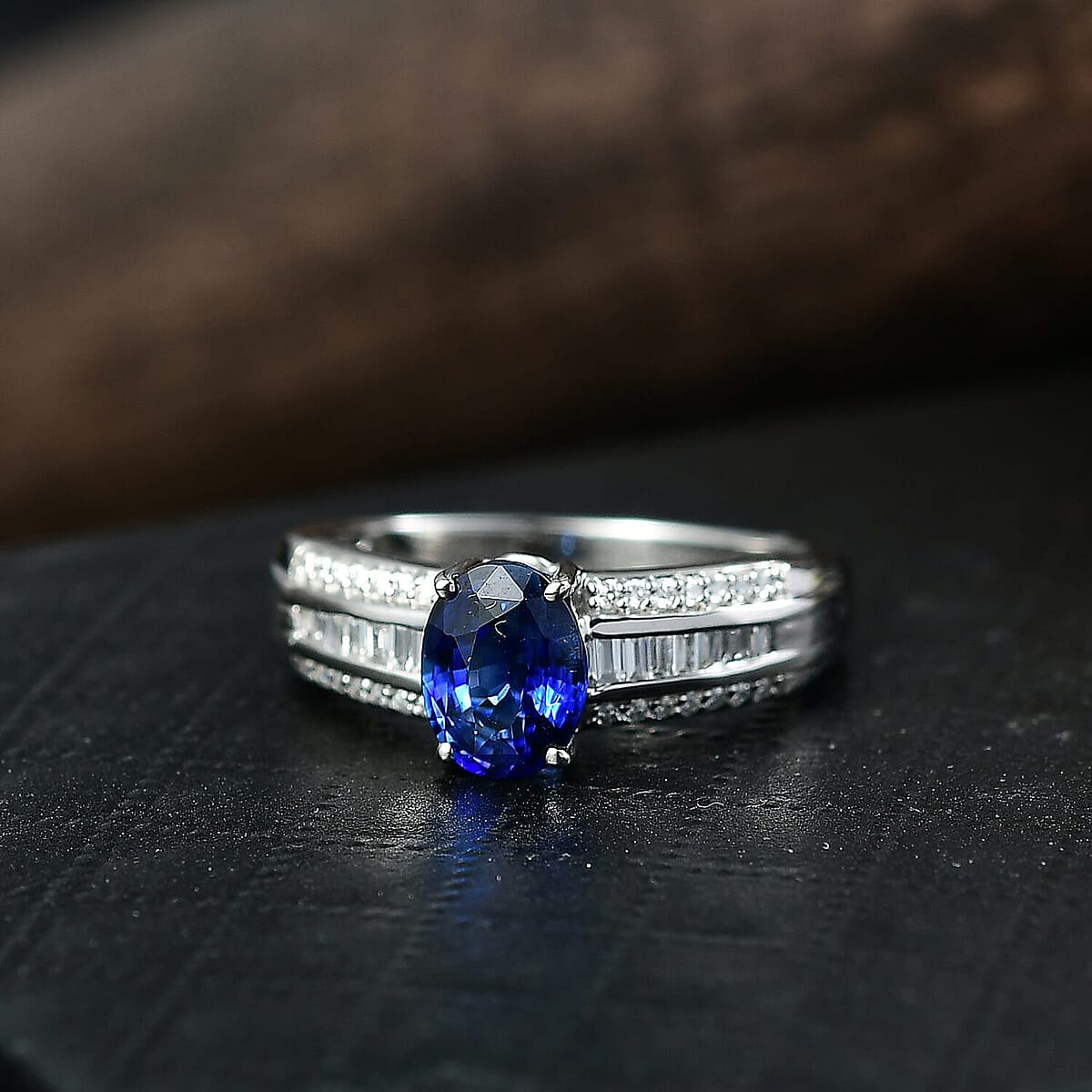 Rhapsody AAAA Ceylon Blue Sapphire and Diamond E-F VS 1.60 ctw Crown Line Ring in 950 Platinum (Size 10.0) 6.25 Grams image number 1